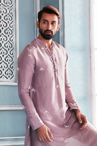 Buy Purple Chanderi Silk Embroidered Thread Yajur Blossom Kurta With Pant For Men by Shreyansh Designs Online at Aza Fashions. Men Embroidery Kurta Design, Linen Kurta Men, Mens Kurta Embroidery Designs, Marriage Clothes, Mahima Mahajan, Men Sherwani, Hijab Quotes, Boys Kurta Design, Wedding Kurta For Men