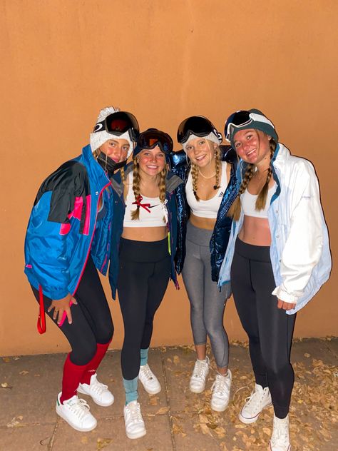 Cute Apres Ski Outfits, Snow Theme Frat Party, Ski Patrol Costume, Skier Costume Halloween, Ski Spirit Day Outfit, College Ski Party Outfit, Apri Ski Party Outfit, Ski Out Football Game, Ski Costume Party