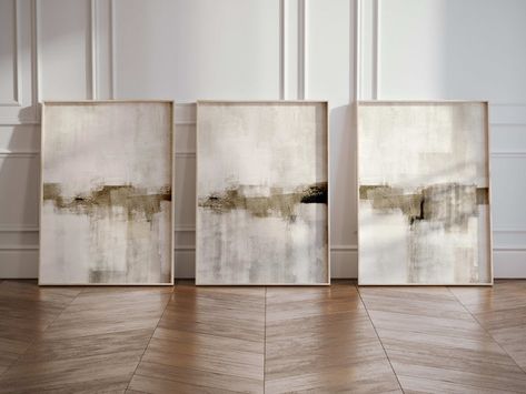 Neutral Abstract Wall Art Set of 3 Prints Landscape - Etsy Canada Beige Bedroom Art, Living Room Wall Art Set Of 3, Modern Living Room Artwork, Zen Bathroom Ideas, Dining Room Artwork, Warm Grey Walls, Muted Colour Palette, Neutral Dining Room, Neutral Artwork