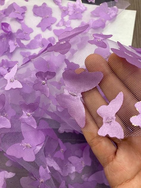 Lavender Butterfly 3D Embroidery Lace https://etsy.me/3LhTNxd #purple #3D #lace #polyester #mesh #dyed #butterfly #fabricsbytheyard #newarrivals Purple Lace Top, Butterfly 3d, Lavender Butterfly, Butterfly Lace, Sewing Lace, Lace Fabrics, 3d Embroidery, 3d Butterfly, Butterfly Birthday