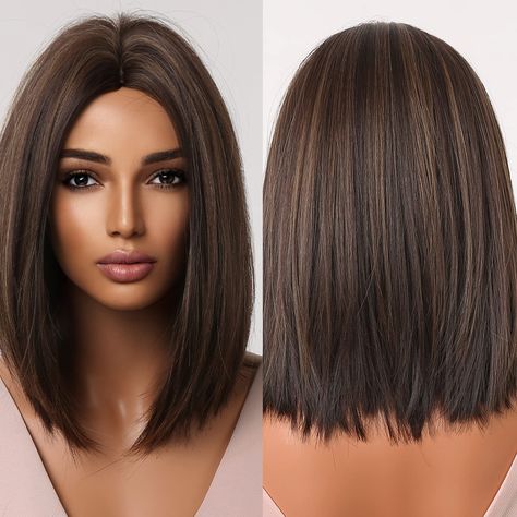 Longbob Hair, Natural Hair Wigs, Long Bob Hairstyles, Brown Blonde Hair, Middle Part, Wigs For Women, Dark Brown Hair, Bob Wigs, Blonde Highlights