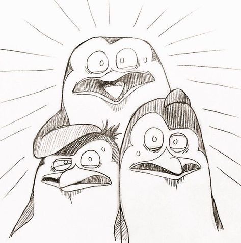 Penguins Of Madagascar Drawing, Madagascar Sketch, Madagascar Drawing, Drawing Penguin, Drawing Cartoon Characters Sketches, Cartoon Character Drawing, Sketches Cartoon, Funny Cartoon Drawings, Penguin Drawing