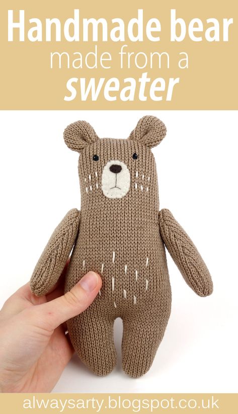 Stuffed Animals From Old Sweaters, Teddy Bear From Old Sweater, Sweater Stuffed Animals Diy, Hand Sewn Animals, Hand Sewn Teddy Bear, Hand Sewn Plush, Hand Sewn Dolls, Hand Sewn Toys, Hand Sewn Stuffed Animals