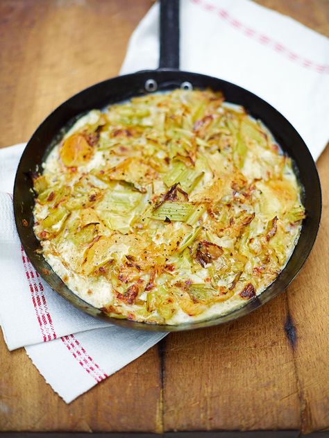 Unbelievable cheesy leeks recipe | Jamie Oliver recipes Cheesy Leeks, Welsh Recipes, St David, Leek Recipes, Chicken Shawarma Recipe, Chicken Tikka Masala Recipes, Creamed Leeks, Jamie Oliver Recipes, Vegetable Sides