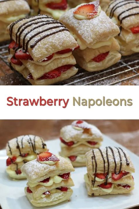 Strawberry Nepolian, Cafe Pastries Recipes, Desserts With Pastry Cream, Award Winning Dessert Recipes, Chocolate Puff Pastry Dessert, Complex Desserts, Strawberry Desserts Recipes, Pastry Puff Recipes, Dessert With Puff Pastry