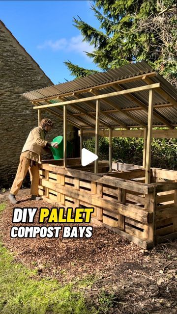 Jamie Walton | Nettles & Petals on Instagram: "DIY Compost Bays using Pallets 🌱  A good composting system is the heart of the vegetable garden, creating nutrient rich compost to mulch the garden and feed the soil. 🪱  I decided to make the compost bays for the new garden using pallets as they are cheap, or free, and generally easy to access.   The section of the new garden I chose for the bays had been neglected for a number of years, so was really overgrown with ivy and holly. 🌿  It took me a while, but I eventually cleared the area and then levelled it off ready for the pallets. 😅  For garden use opt for heat treated (HT) and stay away from any which have (MB) printed on them, which means they’ve been treated in a harsh pesticide called Methyl Bromide.   Once the main structure was fi Compost Pallet, Pallet Compost Bin Diy, Garden Using Pallets, Desert Farming, Composter Diy, Compost Area, Pallet Compost, Leaf Compost, Composting System