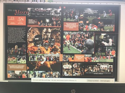 Football page yearbook Sports Yearbook Pages, Yearbook Inspo Pages, Football Yearbook Pages, Yearbook Sports Pages, Yearbook Pages Ideas Creative, Yearbook Collage, Sports Yearbook, Yearbook Sports Spreads, Highschool Yearbook Ideas