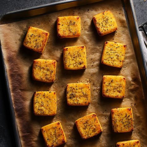 Roman Rosemary Polenta Squares recipe on Food52 Cooking Polenta, Polenta Squares, Rosemary Polenta, Squares Recipes, Polenta Recipe, Baked Polenta, How To Cook Polenta, Polenta Recipes, Square Recipes