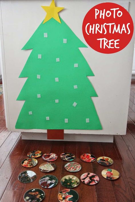 Christmas Activities For Toddlers, Toddler Christmas Tree, Photo Christmas Tree, Christmas Tree Advent Calendar, Diy Felt Christmas Tree, Christmas Crafts For Toddlers, Winter Crafts For Kids, Felt Christmas Tree, Preschool Christmas