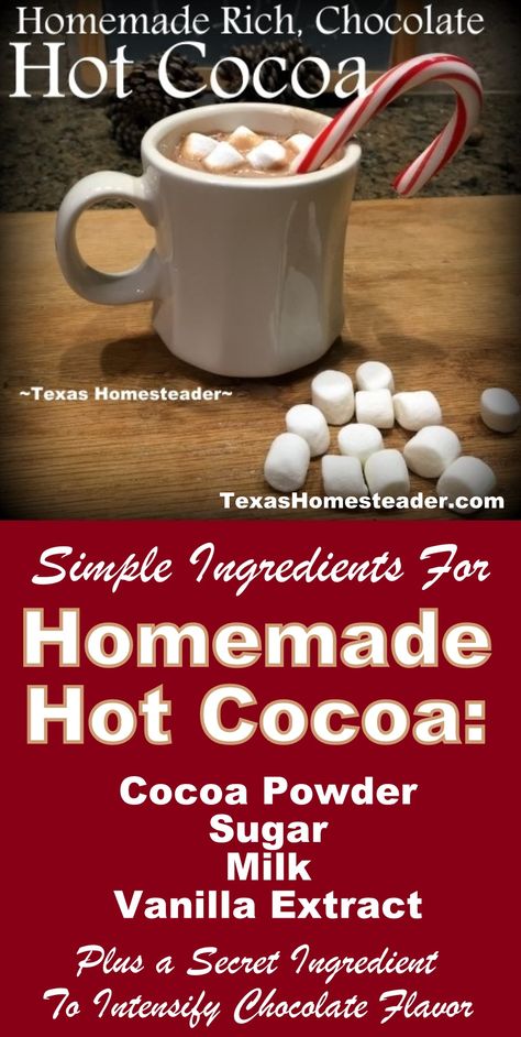 Easy Homemade Hot Cocoa Recipe. ~ Texas Homesteader ~ Hot Cocoa Recipe With Milk, How To Make Homemade Hot Cocoa, The Best Homemade Hot Chocolate, Make Hot Chocolate With Cocoa Powder, Homemade Dark Chocolate Hot Cocoa, Easy Homemade Hot Cocoa, Hot Cocoa Recipe Crock Pot Easy, Recipe For Hot Cocoa, Hershey Cocoa Hot Chocolate