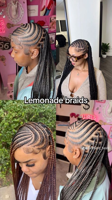 Cute Lemonade Braids, Cornrows Natural Hair, Lemonade Braids Hairstyles, Lemonade Braids, Short Box Braids Hairstyles, Pretty Braids, Braided Hairstyles For Black Women Cornrows, Big Box Braids Hairstyles, Black Ponytail Hairstyles