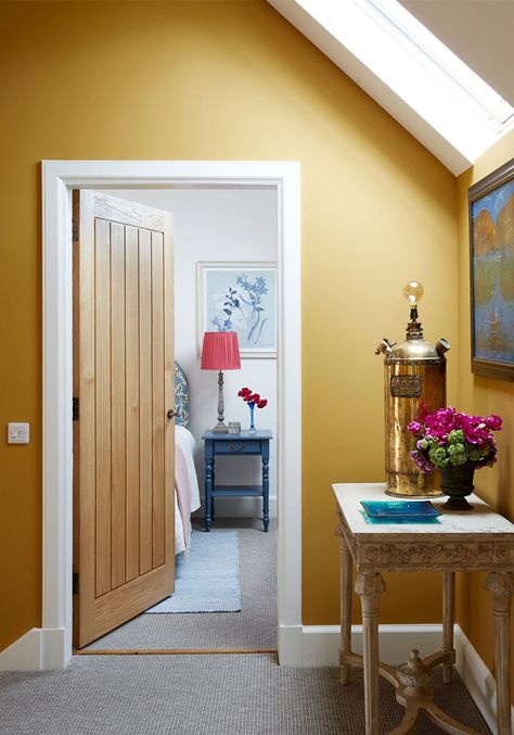 How The Experts Work With Colour | sheerluxe.com Yellow Rooms, Yellow Hallway, Yellow Paint Colors, Hallway Colours, Interior Design Gallery, Hallway Designs, Hallway Design, Yellow Interior, Brown Furniture