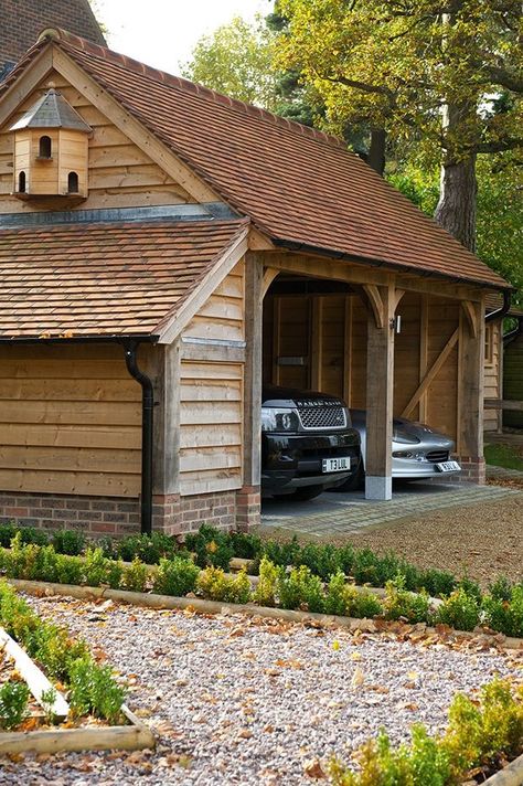 Liking the side bird house...and the bump out on this carport Border Oak, Timber Garage, Even If, Carport Designs, Wooden Garage, Shed Homes, Garage Plans, Building A Shed, Garage Design