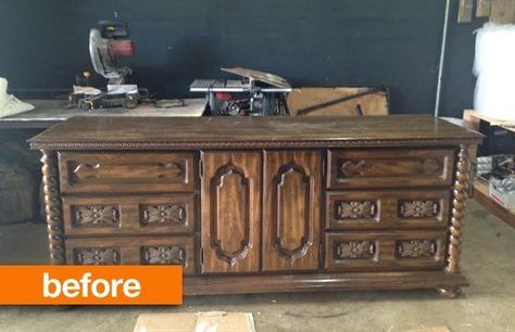 Before &; After: Dresser Gets a New, Old-World Update Dark And Gloomy, Old World Furniture, 70s Furniture, Dresser Refinish, Eco Furniture, Dresser Redo, Laminate Furniture, Bedroom Furniture Makeover, Dressers Makeover