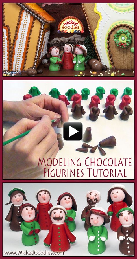 sandylandya@outlook.es  VIDEO Modeling Chocolate Figurines Tutorial Modeling Chocolate Figures, Chocolate Figures, Molding Chocolate, Gingerbread Contest, Chocolate Modeling, Fondant Figurines, Chocolate Clay, Fondant Flower Cake, Fondant Figures Tutorial