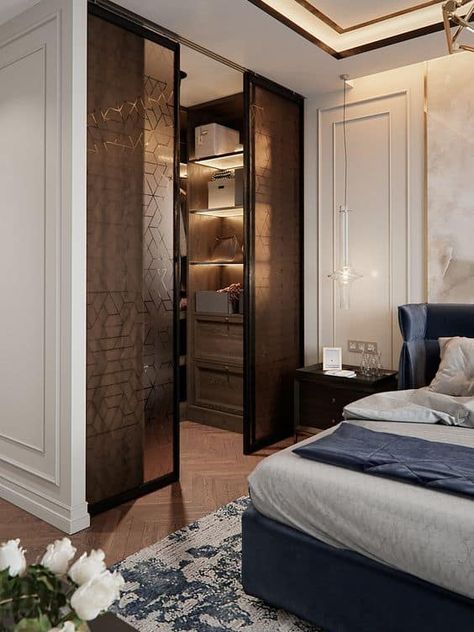 What if I told you there’s a part of most bedrooms that’s often forgotten during decorating, and it can change a room from average to stunning? That’s... | 3-Get-Patterned-Frosted-Doors-for-a-Semi-Private-Look #ClosetDoors #closetdoor #bedroomdecor #bedroom #closet #closetdecor #decoratedlife Dream Closet Design, Luxury Closets Design, Luxury Bedroom Design, Wardrobe Room, Dekorasi Kamar Tidur, Bedroom Closet Design, Wardrobe Design Bedroom, Changing Room, Room Design Bedroom