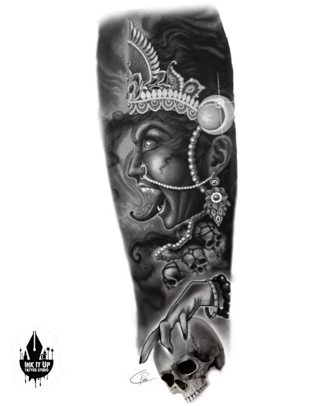 insta id- inkitup_tattoo_studio Mahakali Tattoo Design, Kali Mata Tattoo Designs, Maa Kali Tattoo Design, Kali Mata Tattoo, Kali Maa Tattoo, Mahakali Tattoo, Maa Kali Tattoo, Kali Tattoo Design, Mata Tattoo