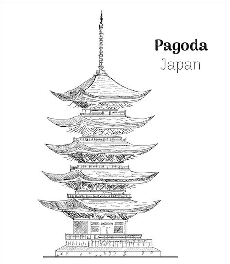 Pagoda japan. hand drawing vector illust... | Premium Vector #Freepik #vector #pagoda #china-building #china-temple #chinese-building Pagoda Drawing, Pagoda Japan, Pagoda Temple, Chinese Pagoda, Japan Temple, Japanese Pagoda, Chinese Temple, Drawing Vector, Hand Drawing