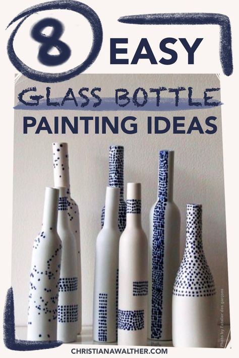 Bottle Painting Ideas, Glass Bottle Painting, Painted Glass Bottles, Empty Wine Bottles, Glass Bottle Diy, Diy Glass Bottle Crafts, Wine Glass Art, Glass Bottles Art, Wine Bottle Art