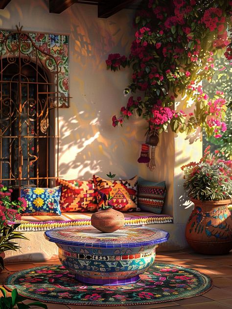 41 Boho-Mexican Interior Inspirations and Tips – TastyInteriors Elegant Mexican Decor, Mexican Cafe Design, Mexican Outdoor Decor Patio, Mexican Outdoor Decor, Mexican Inspired Decor, Mexican Boho Decor, Mexican Patio Ideas, Mexican Patio Hacienda Style, Jungle Cafe