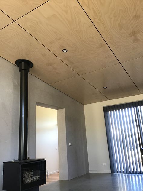 Exposed Plywood Ceiling, Plywood Panel Ceiling, Plywood Ceiling Ideas Living Room, Birch Ply Ceiling, Plywood Ceiling Ideas, Osb Ceiling, Plywood Plank Ceiling, Plywood Ceiling Design, Ply Ceiling