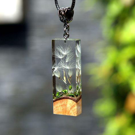 Resin Wood Jewelry, Dandelion In Resin, Dandelion Jewelry, Resin Art Jewelry, Tree Burl, Epoxy Jewelry, Epoxy Resin Jewelry, Epoxy Crafts, Driftwood Jewelry