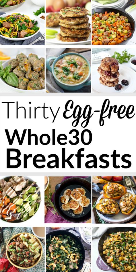 Thirty Egg-free Whole30 Breakfasts | whole30 breakfast recipes | egg free breakfast ideas | healthy breakfast recipes | whole30 recipe ideas | egg free breakfast recipes || The Real Food Dietitians #eggfreebreakfast #whole30breakfast #healthybreakfast Breakfast Ideas Without Eggs, Whole30 Breakfast Recipes, Egg And Grapefruit Diet, Muffins Paleo, Egg Free Breakfast, Cold Cereal, Whole 30 Breakfast, No Meat, Whole 30 Diet