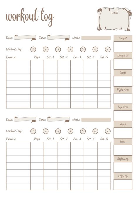 Clean and Elegant Workout Log - Templates by Canva Workout Log Printable, Gym Planner, Training Journal, Printable Workout, Fitness Planner Printable, Workout Log, Printable Workouts, Ultimate Workout, Workout Days