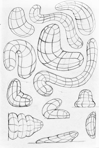 Twisting Forms Drawing, The Lost Sock, Organic Drawing Ideas, Form Drawing Practice, How To Draw Volume, Organic Form Drawing, Basic Forms Drawing, Shape Drawing Practice, Organic Forms Design