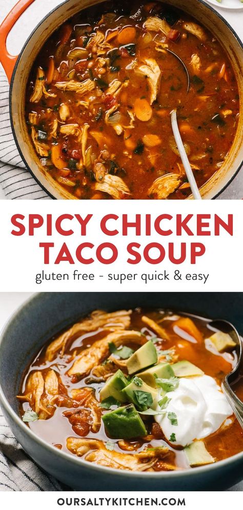 Spicy Crockpot Soup, Spicy Soup Crockpot, Spicy Fall Soup, Healthy Spicy Soup, Healthy Spicy Soup Recipes, Spicy Taco Soup, Spicy Soups And Stews, Healthy Spicy Food, Spicy Chicken Soup Crockpot