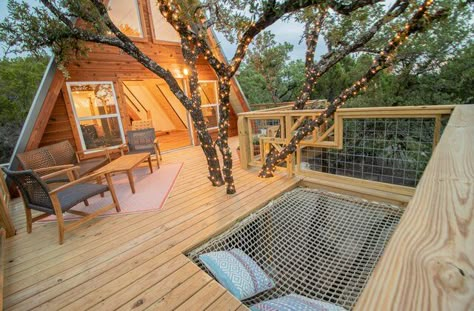 Cabins In Texas, Hammock Netting, Glen Rose, Treehouse Cabins, Tree House Designs, Cabin Vacation, The Hive, Air Bnb, Texas Travel