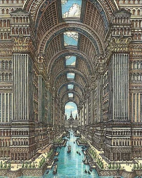 Fantastical Architecture, Story Building, Living Modern, Architecture Drawing Art, Fantasy City, Fantasy Places, Art Et Illustration, Futuristic City, Fantasy Art Landscapes