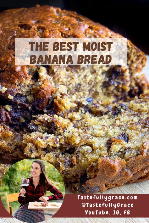 Gourmet Banana Bread Recipe, Moistest Banana Bread Recipe, Best Moist Banana Bread, Best Chocolate Chip Banana Bread, Banana Bread Recipe Video, Entertaining Meals, Banana Bread Recipe Easy Moist, Loaf Breads, Brown Bananas