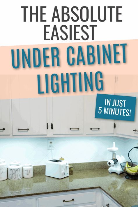 This DIY under cabinet lighting is so simple and will only take you 5 minutes to install! Extra light has never been so easy! How To Install Under Cabinet Lighting, Diy Under Cabinet Lighting, Cabinet Lighting Ideas, Cabinet Lighting Diy, Best Under Cabinet Lighting, Installing Under Cabinet Lighting, Diy Lampshade Makeover, Under Cabinet Lighting Wireless, Mercury Glass Lamp