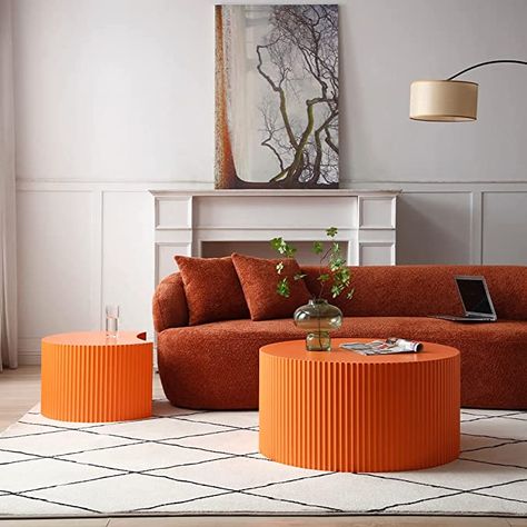 WilliamSpace Nesting Coffee Table and Side Table in Orange Circle Coffee Tables, Coffee Table Set Of 2, Round Wooden Coffee Table, Round Coffee Table Sets, Nesting Coffee Table, Round Coffee Table Modern, Drum Coffee Table, Round Wood Coffee Table, Table For Living Room