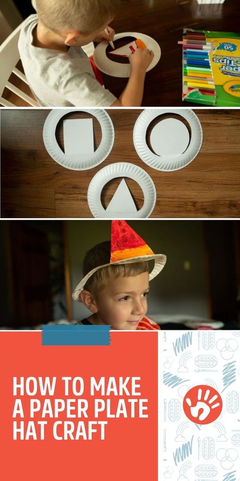 Paper plates, scissors and markers is all you need for this simple and super creative hat craft where toddlers and preschoolers can let their imaginations take over. Hat Crafts For Kids, Paper Plate Hats, Diy Crafts For Toddlers, Teaching Kids Letters, Crafts For Kids Easy Diy, Plate Crafts For Kids, Paper Plate Crafts For Kids, Teaching Shapes, Projects For Home