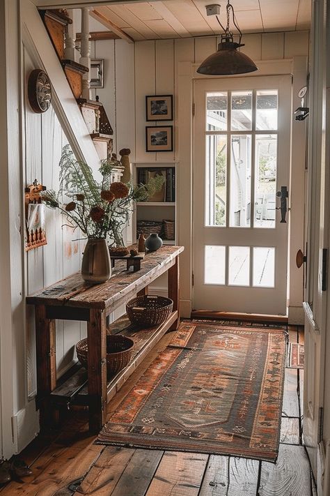 Explore warm home aesthetic entryway ideas that create a cozy and inviting atmosphere. Embrace vintage and rustic elements for a charming space. 🌸🏡 Minimal Cozy Home, Cozy Entryway Ideas, Cottagecore Entryway, Entryway Aesthetic, Aesthetic Entryway, Mudroom Designs, Cozy Entryway, Warm Home Aesthetic, Rustic Benches