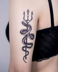 Trident Tattoos, Snake With Flowers Tattoo, Shiva Snake, Snake With Flowers, Spine Tats, Trident Tattoo, Japanese Snake Tattoo, Symbol Of Creation, Tattoo Snake