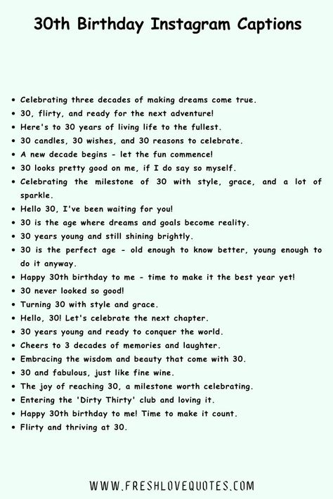 200+ Best 30th Birthday Instagram Captions Instagram 30th Birthday Captions, 30th Birthday Checklist, 30th Captions Instagram, 30 Birthday Quotes Woman, 30th Birthday Phrases, 30th Birthday Ig Caption, 30 Birthday Instagram Captions, My 30th Birthday Quotes, Turning 30 Captions