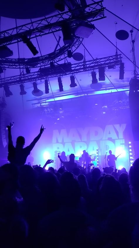 the silhouette of a girl on someone's shoulders holding up her arms, with mayday parade playing on stage Mayday Parade Wallpaper, Emo Nostalgia, Romanticising Life, Mayday Parade, Warped Tour, Emo Bands, Childhood Friends, Save My Life, Room Posters