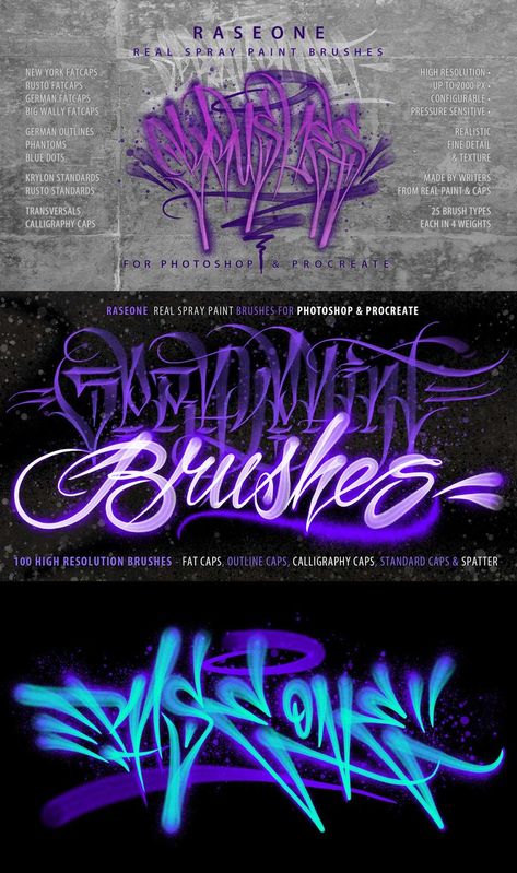 These highly detailed graffiti brushes will work with Photoshop or Proceate. The set inludes Fatcaps, Outline Caps, Calligraphy Caps, Standard Caps, & Spatters. Procreate Graffiti, Graffiti Caps, Font Graffiti, Alphabet Graffiti, Brushes For Photoshop, Best Graffiti, Graffiti Logo, Sticker Street Art, Graffiti Lettering Fonts