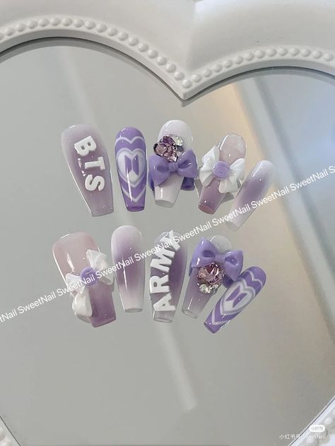 Unique Nail Ideas Creative Beautiful, Nail Art Bts Army, Suga Inspired Nails, Bts Inspired Nail Art, Bts Nail Art Designs, Bts Nails Designs, Kpop Nails Inspired, Nail Art Bts, Jimin Nails