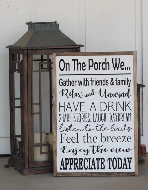 Wood Signs Diy, Screened Deck, Pallet Porch, Porch Rules Sign, Modern Farmhouse Porch, Project Furniture, Rustic Front Porch, Home Decor Wood Signs, Wall Sayings