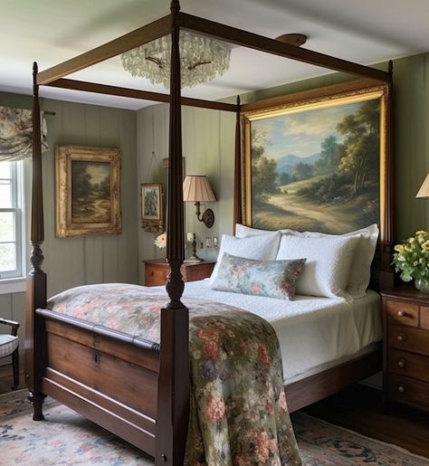 Traditional Four Poster Bed, Victorian Country Bedroom, Historic Bedroom Ideas, Contemporary Victorian Bedroom, Modern Victorian Decor Bedroom, Historical Bedroom, English Bedroom Ideas, Old Style Bedroom, Four Poster Bedroom Ideas