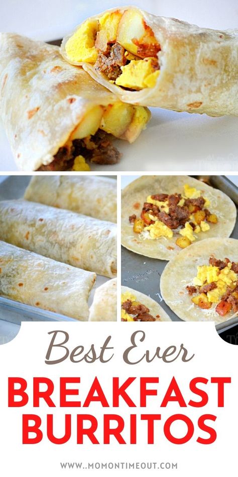 Egg And Potato Breakfast Burrito, Breakfast Burritos For A Crowd, Best Breakfast Burritos, Breakfast Burrito Recipe, Easy Breakfast Burritos, Breakfast Burritos Frozen, Mom On Timeout, Burrito Recipe, Breakfast Burritos Recipe