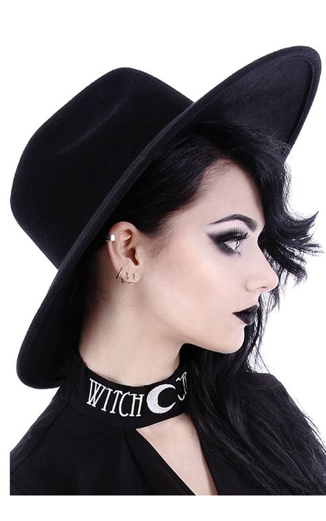 Gorgeous wide brim hat from Restyle made from 100% Wool. Goth Hat, Steampunk Witch, Restyle Clothes, Black Wide Brim Hat, Attitude Clothing, Tokyo Street Fashion, Black Fedora, Hipster Grunge, Fashion Edgy