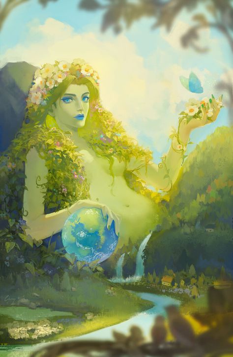 Mother Nature Goddess, Greek Monsters, Gaia Goddess, Greek Goddess Art, Mother Earth Art, Nature Goddess, Earth Goddess, Earth Art, Goddess Art