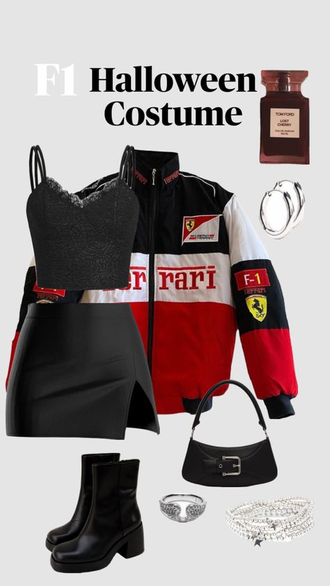 Formula 1 Halloween Costume, Ferrari Clothes, Clothes Shuffles, Race Outfit, Race Day Outfits, F1 Ferrari, Halloween Clothes, Halloween Costume Outfits, Fantasias Halloween