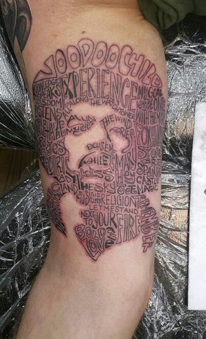 Jimi hendrix tattoo Hendrix Tattoo, Jimi Hendrix Tattoo, Musician Tattoo, Music Sleeve, Tattoo Board, Tattoo Collection, Music Themed, Word Tattoos, Tattoo Stencils