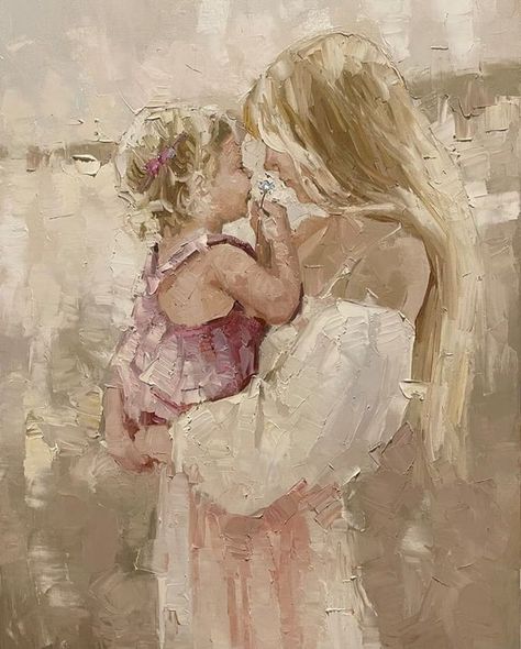 Painting With Different Mediums, Motherly Aesthetic, Mom And Daughter Painting, Inessa Morozova, Mother And Daughter Painting, Eating Aesthetic, Mother Painting, Art Mom, Easy Painting Ideas